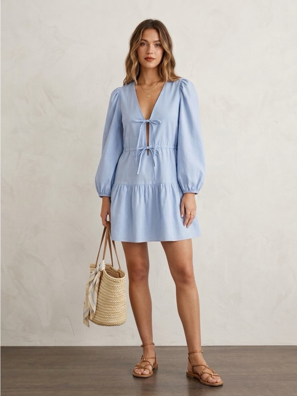 & Other Stories Light Blue Tie-Front Mini Dress 8